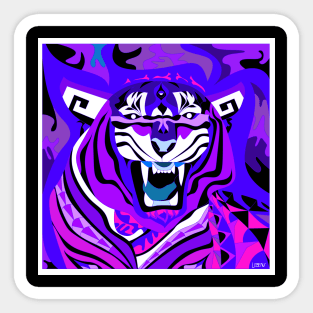 the zodiac tiger in deep purple ecopop mandala pattern wallpaper Sticker